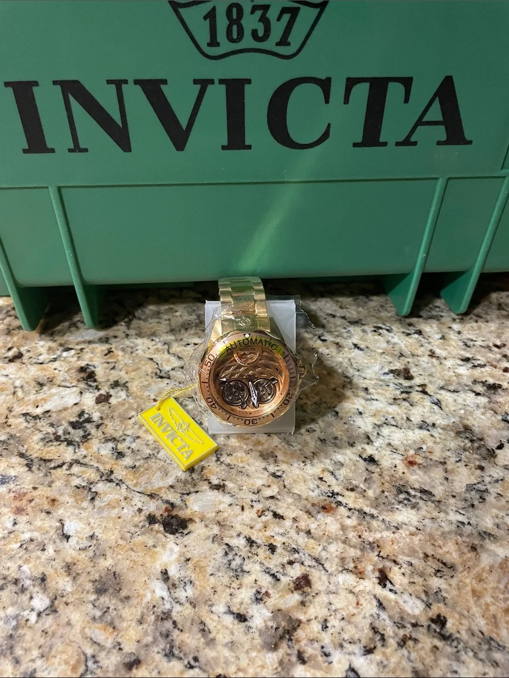 Invicta Gold-Tone Grand Diver Automatic Watch with Green Eight Slot Case